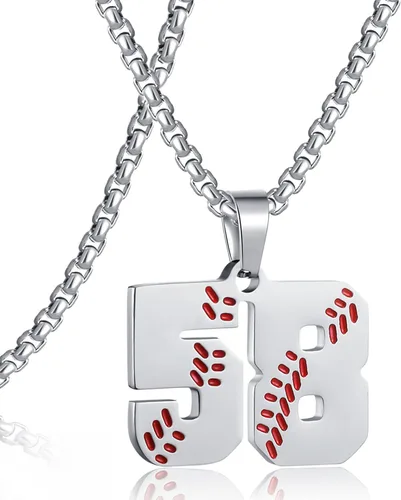 Miniatura 137 de SKQIR Colgante de número de jersey de béisbol para hombres y niños - Cadena de acero inoxidable para atletas - Negro