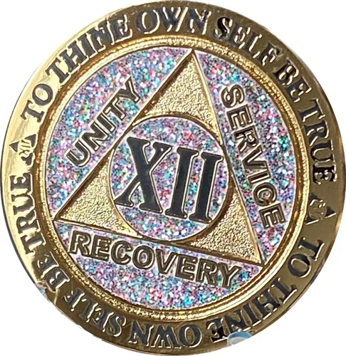 Miniatura 3 de 12 años AA Medallion Reflex Cumpleaños Funfetti Plata Glitter Gold Plated Color Chip