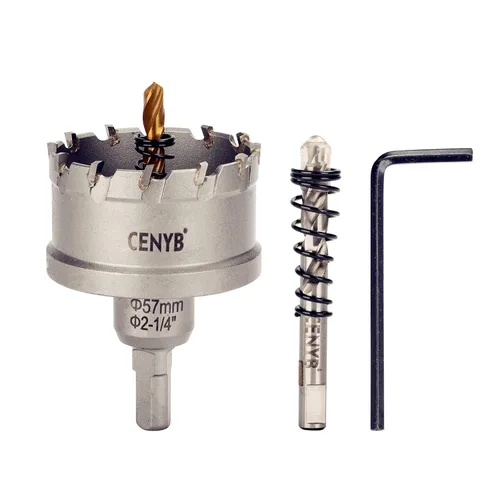 Miniatura 33 de 10 piezas (16-54 mm) Kit de sierra perforadora de carburo TCT para metales duros. Incluye 2 brocas de titanio, 1 broca piloto escalonada y 2 llaves