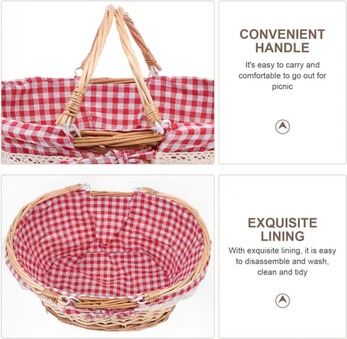 Miniatura 3 de HANABASS Cesta de picnic ovalada de mimbre tejida con asas dobles para recolección de huevos, dulces, compras, acampar al aire libre, almacenamiento
