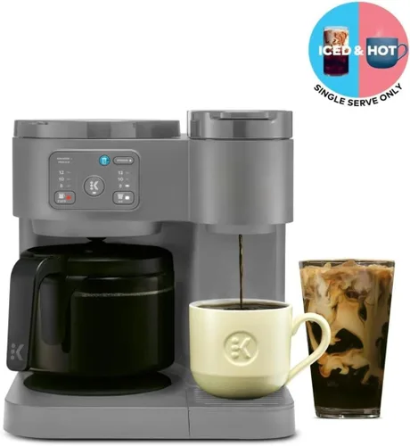 Miniatura 7 de K-Duo Essentials, cafetera de cápsulas de una sola porción para café caliente y helado y jarra, depósito de 72 Oz, múltiples tamaños de preparación