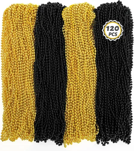 Miniatura 14 de Huskein 120 accesorios de Mardi Gras, collar de cuentas de 33 pulgadas, cuentas de Mardi Gras, collar de cuentas negras, cuentas a granel para Negro