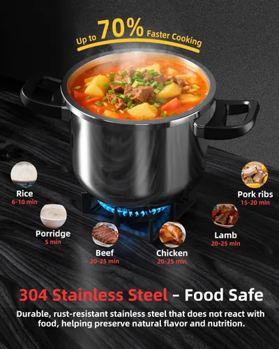 Miniatura 3 de Olla a presión de acero inoxidable de 5.3 cuartos de galón, olla a presión pequeña con tapa de bloqueo con una mano, sistema de seguridad de doble