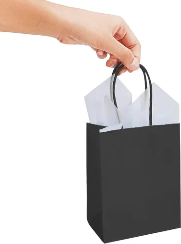 Miniatura 5 de DjinnGlory Paquete de 60 mini bolsas de papel negro para regalos de fiesta con asas a granel de 6.3 x 4.7 x 2.75 pulgadas para regalos de cumpleaños