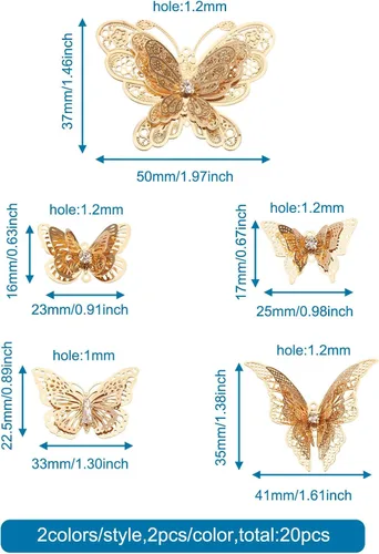 Miniatura 6 de Craftdady Colgantes colgantes de metal con dijes de mariposa Oro claro + platino