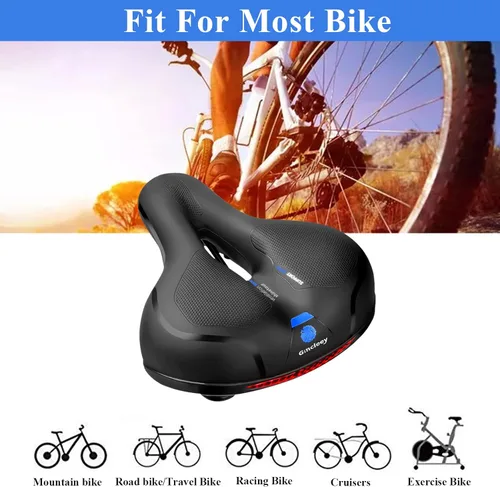 Miniatura 4 de Asiento de bicicleta cómodo para mujer y hombre, sillín de bicicleta ancho de repuesto con acolchado de espuma viscoelástica, suave y con absorción