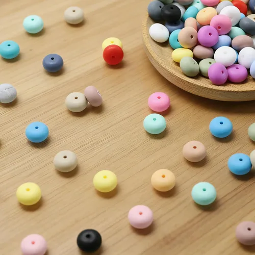 Miniatura 5 de Decoendiy 100 cuentas sueltas de ábaco de silicona de 0.59 pulgadas, cuentas gruesas planas y redondas, cuentas de goma espaciadoras de silicona