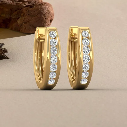 Miniatura 4 de Aretes de aro de diamantes con diseño de canal de 14 quilates en oro de 10 quilates, con certificación IGI