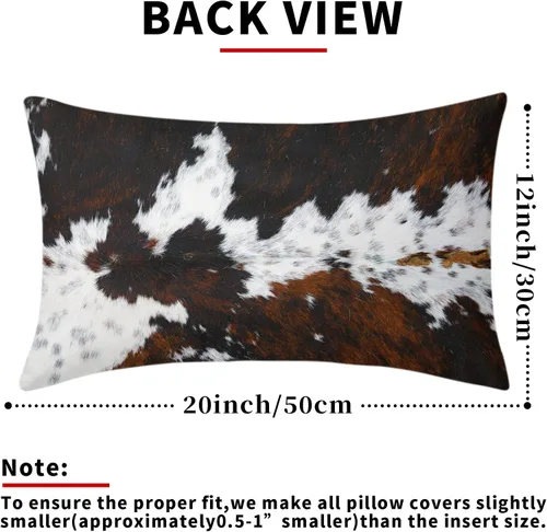 Miniatura 4 de Juego de 2 fundas de almohada lumbares de piel de vaca occidental de 12 x 20 pulgadas, fundas de almohada rectangulares decorativas de piel