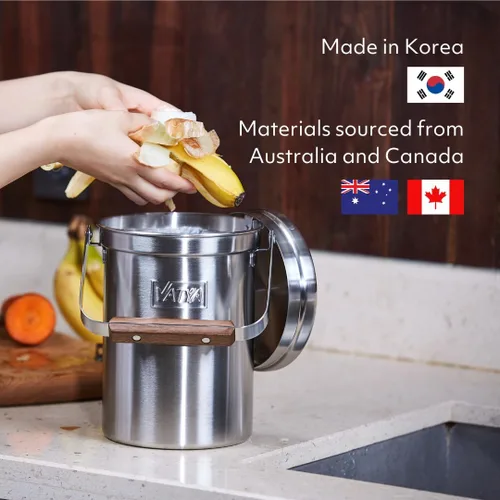 Miniatura 8 de Vatya Contenedor de compost de cocina de acero inoxidable, sin filtro, compostador, cubo de compostaje, contenedor pequeño de basura de alimentos
