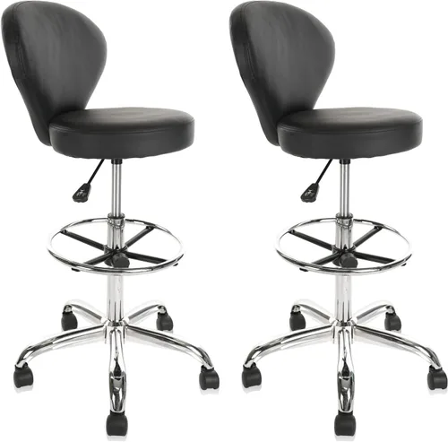 Miniatura 16 de KLASIKA Black Low Back Rolling Stool PU Leather Vanity Stools, Adjustable Height Ergonomic Swivel Rolling Desk Stool Work Office Swivel Chair