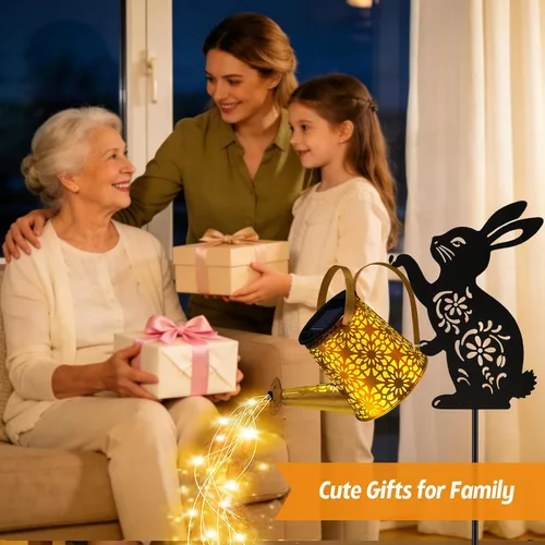 Miniatura 6 de Luces solares para regadera, linterna colgante de conejo, luces solares al aire libre, regalos para amantes de los conejos para mamá, mujeres