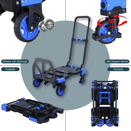 Miniatura 4 de Carro de mano 2 en 1 plegable, carrito de mano de capacidad de 330 libras, carrito de mano plegable con mango retráctil, carretilla de mano plegable