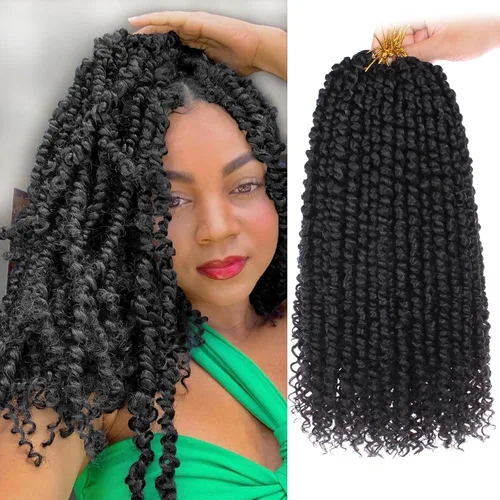 Miniatura 30 de Leeven Paquete de 8 paquetes de cabello de ganchillo pret wisted Passion Twist de 10 pulgadas, color negro natural, extensiones de cabello corto
