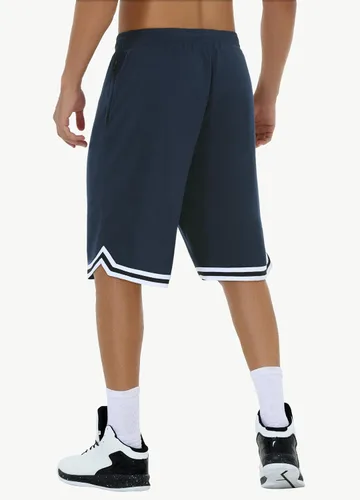 Miniatura 2 de Pantalones cortos largos de baloncesto para hombre con bolsillos con cremallera, malla de 11 pulgadas, pantalones cortos deportivos de secado