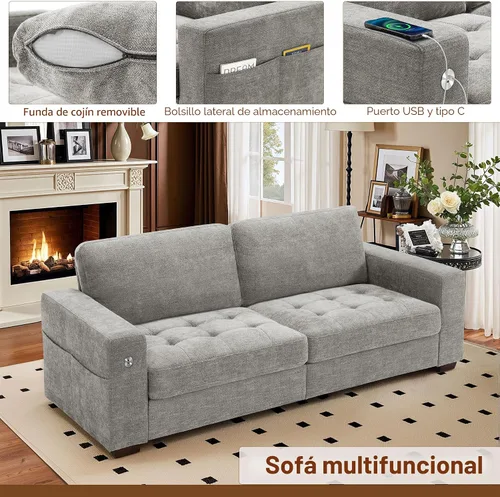 Miniatura 5 de Hanherry - Sofá para sala de estar, sofá moderno y cómodo con cojín de asiento de firmeza media, funda extraíble, apoyabrazos anchos, puerto Gris
