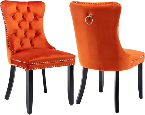 Miniatura 46 de Shenyon Juego de 2 Sillas de Comedor de Terciopelo Gris, Sillas de Comedor Tapizadas con Ribete de Anilla Trasera y Patas de Madera Maciza, Sillas