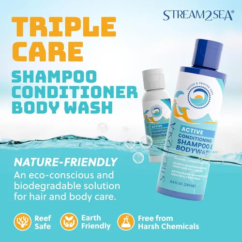 Miniatura 2 de STREAM 2 SEA Champú y acondicionador, gel de baño 3 en 1 para natación, champú para nadadores Reef Safe para hombres, mujeres y niños, champú