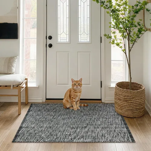 Miniatura 36 de LEEVAN - Alfombras lavables para cocina de 3 x 5 pies, alfombra de color crema para dormitorio, alfombra de algodón tejida para entrada, alfombra