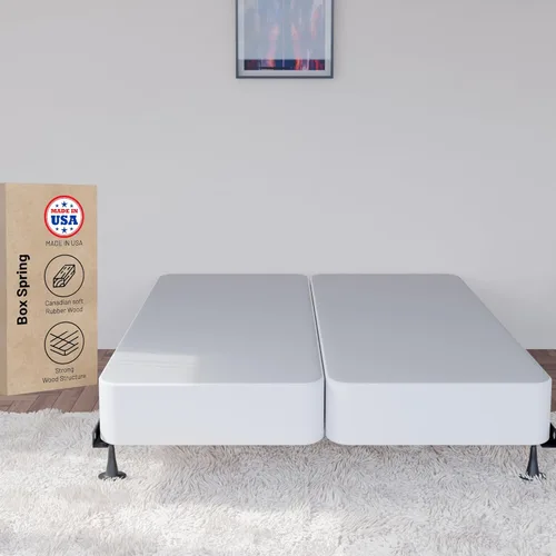 Greaton, Somier resistente de 4 pulgadas para soporte de colchón, duradero y totalmente montado, base de madera natural para Queen, color blanco