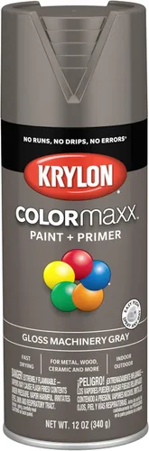 Krylon K05599007 COLORmaxx Pintura en aerosol y base para uso en interiores y exteriores, color gris brillante para maquinaria, 12 onzas (paquete de