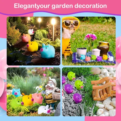 Miniatura 3 de Libima 120 piezas de mini cerdos de resina, figuras de cerdos lindos en miniatura, coloridos, para decoración de pasteles, jardín, paisaje, acuario