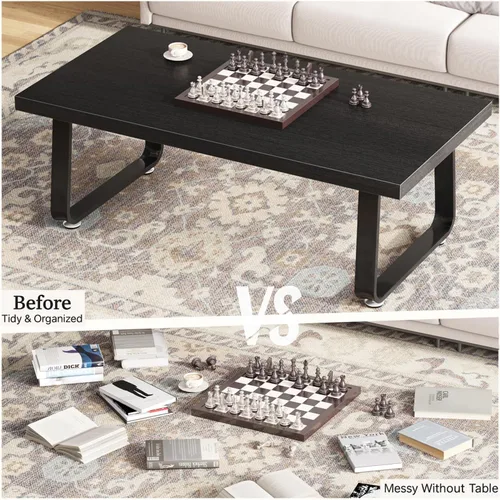 Miniatura 5 de HSH - Mesa de café negra, mesa central de madera industrial y patas de metal, mesa de cóctel moderna minimalista rectangular para sala de estar