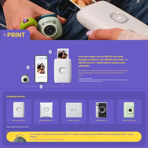 Miniatura 7 de FUJIFILM INSTAX PAL Fuji - Cámara digital rosa polvo + estuche personalizado y paquete de accesorios para tarjeta de memoria de 32 GB