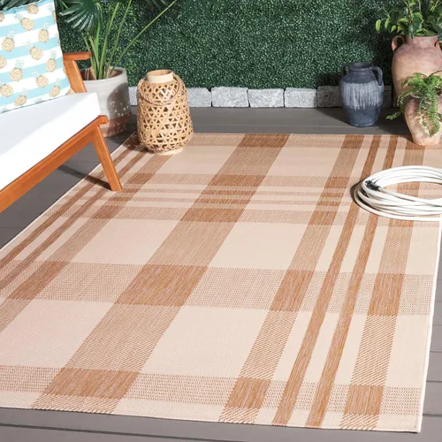 Miniatura 79 de SAFAVIEH Alfombra Lavable para Exteriores Colección Courtyard - 2'3" x 4', Beige y Azul, Patrón a Cuadros, No Desprende Pelusa y Fácil Limpieza