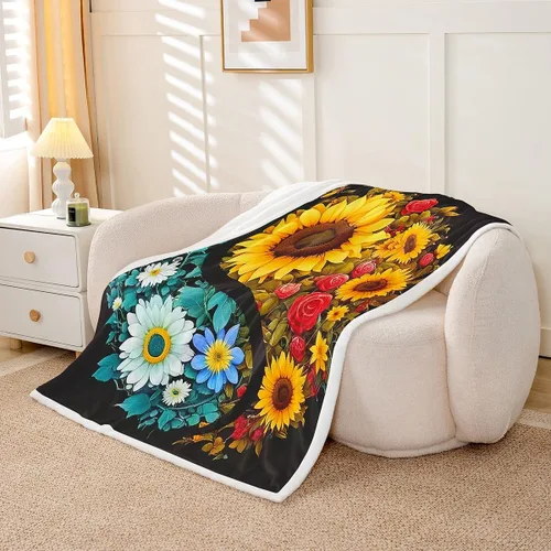 Miniatura 3 de Manfei Flower Throw Blanket Sunflower Rose Daisy Fuzzy Blanket, Botanical Floral Blanket for Bed Couch Sofa, Kids Boys Girls Room Decor