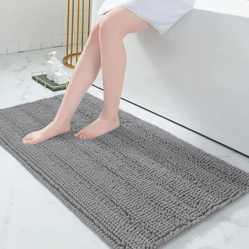 Miniatura 96 de Grandaily Alfombras de baño de felpilla a rayas de 24 x 16 pulgadas, extra gruesas y suaves, absorbentes, parte trasera de goma, alfombra de ducha