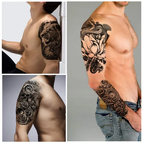 Miniatura 3 de Yazhiji 32 hojas de pegatinas de tatuajes temporales, 8 hojas de tatuajes falsos corporales para brazo, pecho y hombro para hombres y mujeres con 24