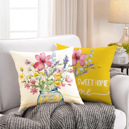 Miniatura 3 de Juego de 4 fundas de cojín decorativas de primavera para exteriores de 16 x 16 pulgadas, diseño de flores de jardín, patio, decoración del hogar