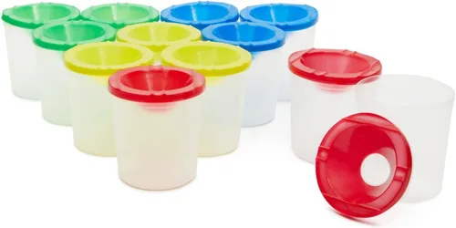 Miniatura 9 de Juvale Paquete de 12 vasos de pintura antiderrames con tapas para niños, suministros de arte y manualidades para aulas (4 colores, 3 x 3 pulgadas)