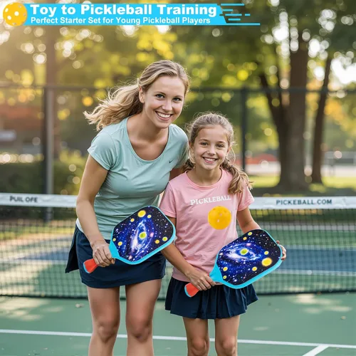 Miniatura 2 de Foayex Juego de 2 palas de pickleball para niños, juegos al aire libre, juguetes para patio, playa, piscina, campamento, viajes, regalos