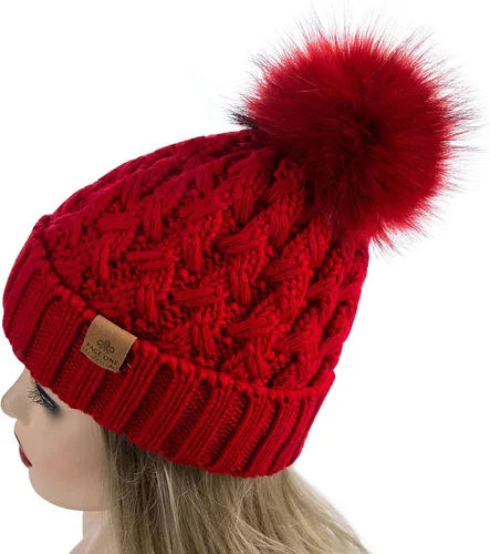 Miniatura 3 de PAGE ONE Womens Winter Ribbed Beanie Crossed Cap Chunky Cable Knit Pompom Soft Warm Hat