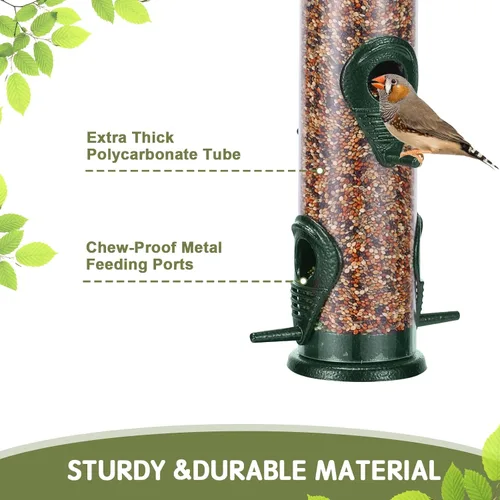 Miniatura 5 de Alimentador de metal para pájaros silvestres, alimentador de semillas de pájaros silvestres, alimentador de aluminio de seis puertos, tubo sólido