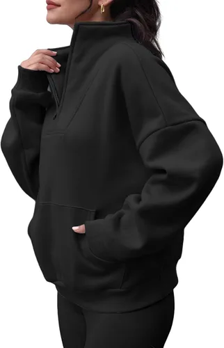 Miniatura 4 de Trendy Queen Sudaderas con media cremallera, sudaderas con capucha de gran tamaño, suéteres de otoño 2024 Y2K ropa de invierno