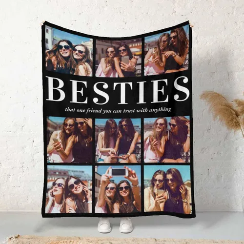 Miniatura 2 de Manta de Fotos Personalizada para Amigos BFF Navidad, Manta de Cama Personalizada con Collage de 9 Fotos para Mamá Papá Fotos Familiares Multi 02