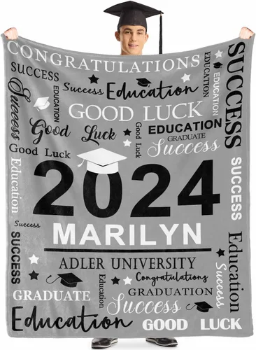 Miniatura 14 de Manta personalizada de graduación 2025 para regalo de graduación de graduado, nombre personalizado de graduado y manta escolar, manta suave y ligera