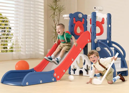 XJD Tobogán 7 en 1 para niños pequeños de 12 a 36 meses, nueva actualización con golf, aro de baloncesto para juegos en interiores y exteriores,
