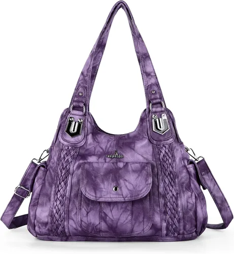Angelkiss - Bolsos y bolsos de mano para mujer, de cuero vegano lavado, bolso cruzado de hombro