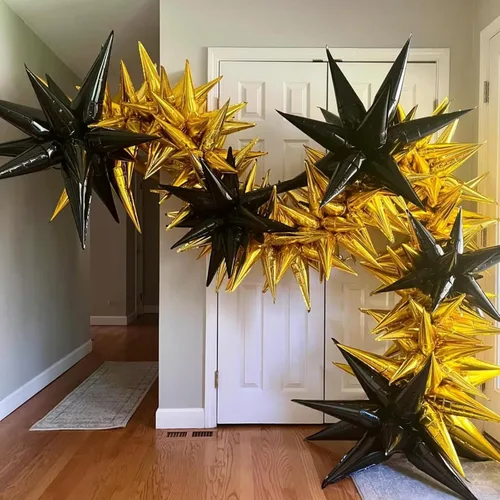Miniatura 4 de Globos de estrella negra, 12 unidades, globos de explosión de estrella de aluminio de 27/22 pulgadas, globo de cono de Mylar de espiga grande