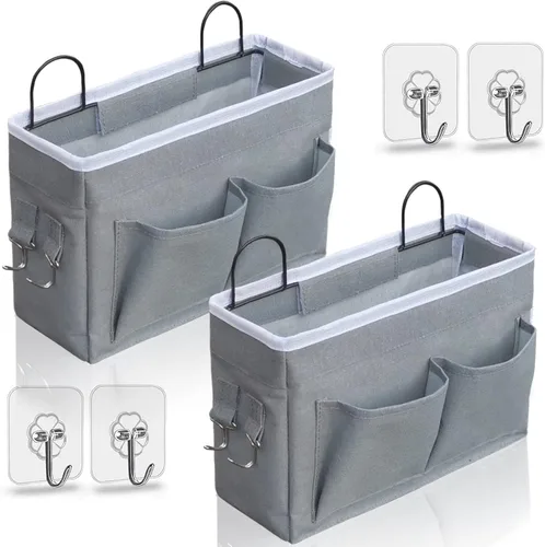 Kanrichu 2 bolsas organizadoras para colgar en la pared, cesta de almacenamiento para colgar en la puerta de tela de lino con bolsillos, contenedor