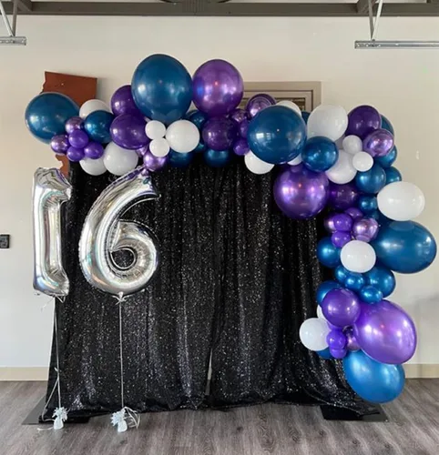 Miniatura 59 de Globos rosados y morados, 50 unidades de 12 pulgadas, globos de confeti, globos de látex metálicos rosados y morados con cinta, globos de fiesta