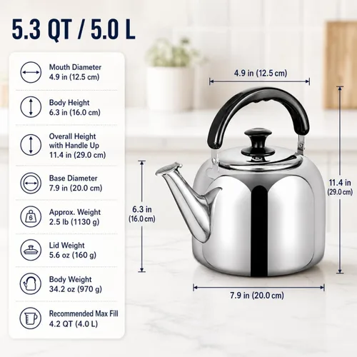 Miniatura 9 de Hervidor de té silbante, acero inoxidable 316 de grado alimenticio, agua caliente rápida de hervir, hervidor de cocina con mango ergonómico
