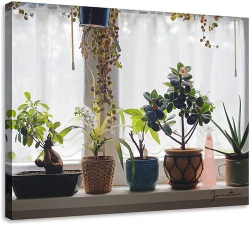 Miniatura 19 de Cuadro de flores para sala de estar, arte de pared floral azul y blanco sobre lienzo con detalles dorados para decoración de dormitorio gris, 32 x