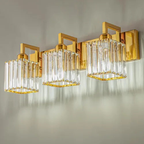Miniatura 45 de Lámpara de tocador moderna de 2 luces de níquel cepillado, lámpara de tocador de cristal, luz de pared de baño, accesorios de iluminación de baño