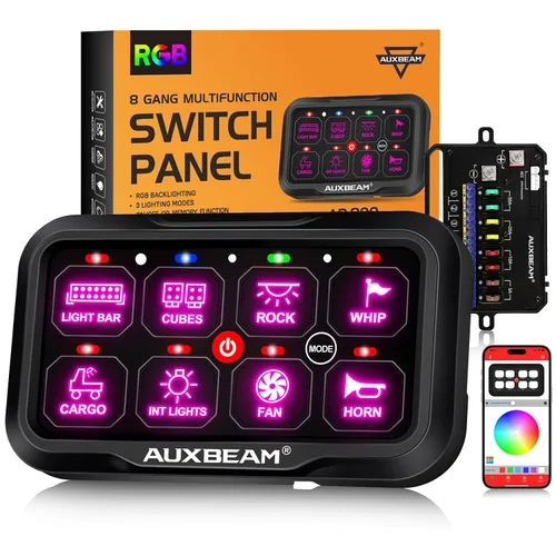 Miniatura 12 de Auxbeam Panel de interruptores de 6 bandas Bluetooth AR-600 RGB con botón grande, interruptor auxiliar con interruptor de palanca momentáneo