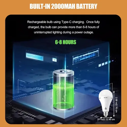 Miniatura 4 de Bombillas recargables USB con control remoto y temporizador, 3 temperaturas de color regulables, funciona con pilas, bombilla LED A21 de 2000 mAh